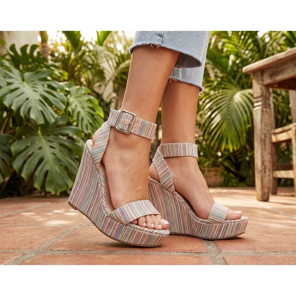 Mix No. 6 Jordie Rainbow Striped Wedge Sandals Womens 10 Platform Heel Slingback